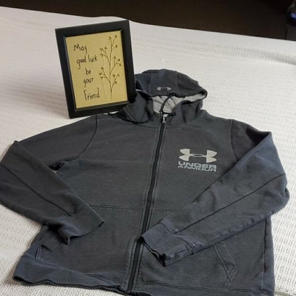 Under Armour Mens Full Zip Hoodie Charcoal Gray Heather Loose Fit Fleece MD